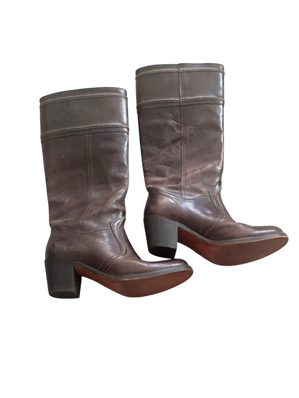 Frye Jane 14L Tall Dark Brown Leather Riding Boots|Stacked Heel|Women’s size 8B